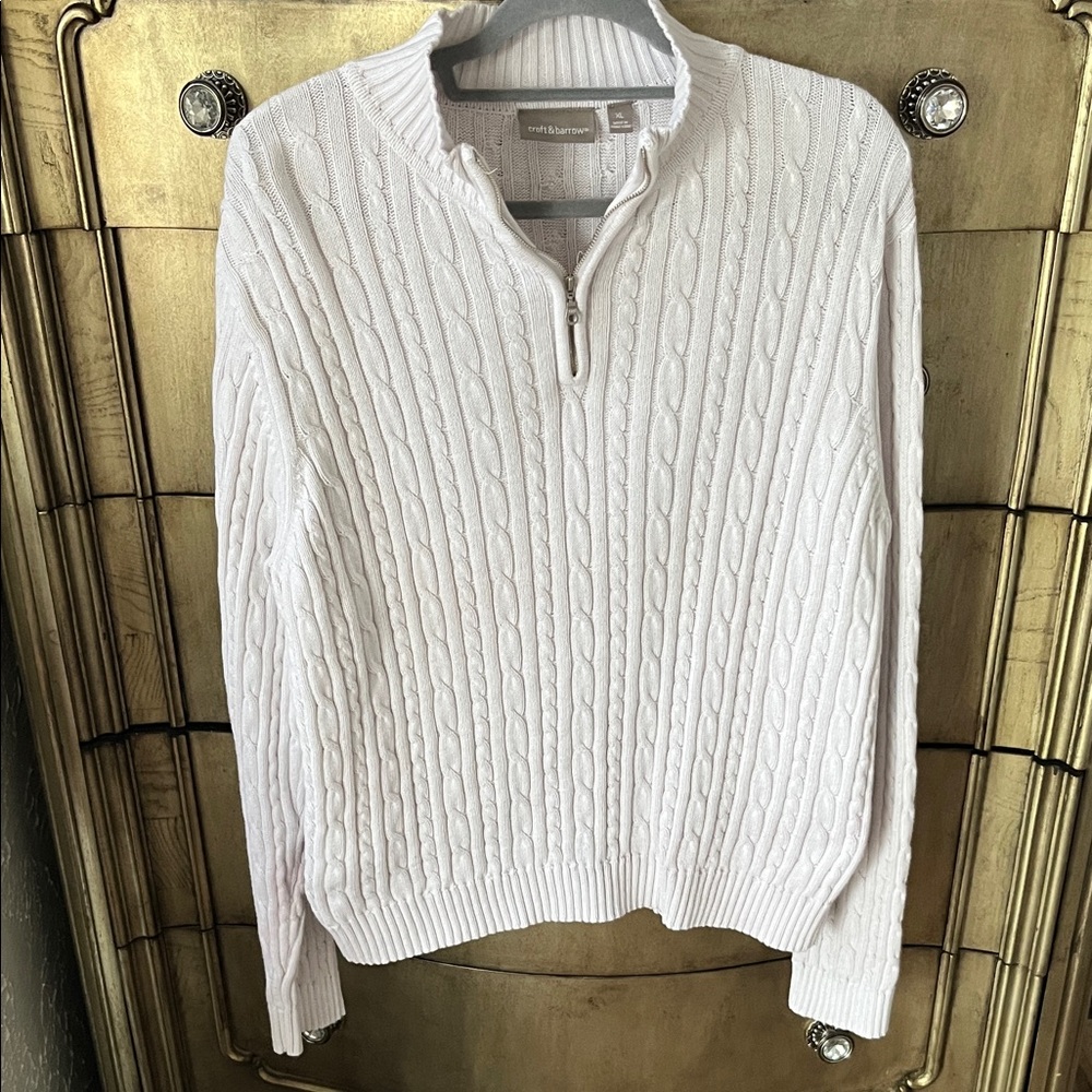Croft & Barrow White Cotton Cable Knit Zip-Up Sweater